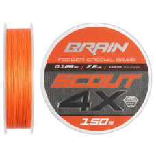 Шнур Brain Scout 4X 150m (fluoro Orange) 0.128mm 7.2kg
