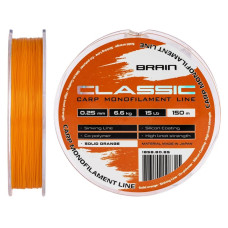 Волосінь Brain Classic Carp Line (solid orange) 150m 0.25mm 15lb 6.6kg