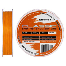 Волосінь Brain Classic Carp Line (solid orange) 300m 0.25mm 15lb 6.6kg