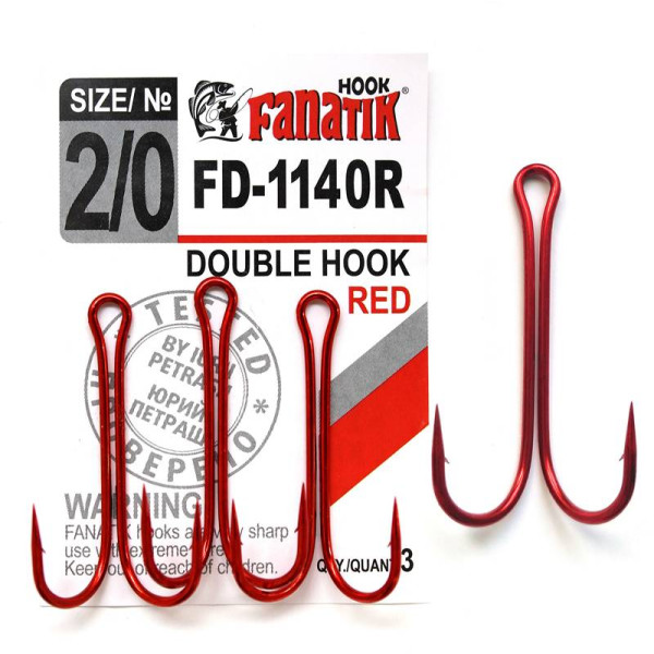 FD-1140 Red № 2/0 Подвійний гачок Fanatik