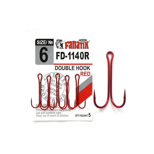 FD-1140 Red № 6 Подвійний гачок Fanatik