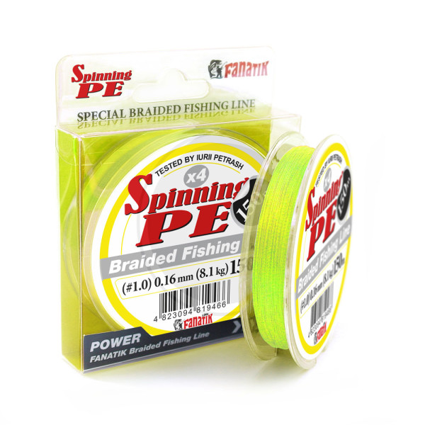 Шнур плетений Fanatik Spinning PE X4 150 m (#1,0) 0.16 mm 8,1 kg Yellow