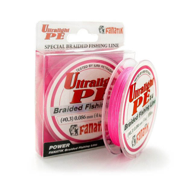 Шнур плетений Fanatik Ultralight PE X4 100 m (#0,3) 0.086 mm 4.0 kg Pink
