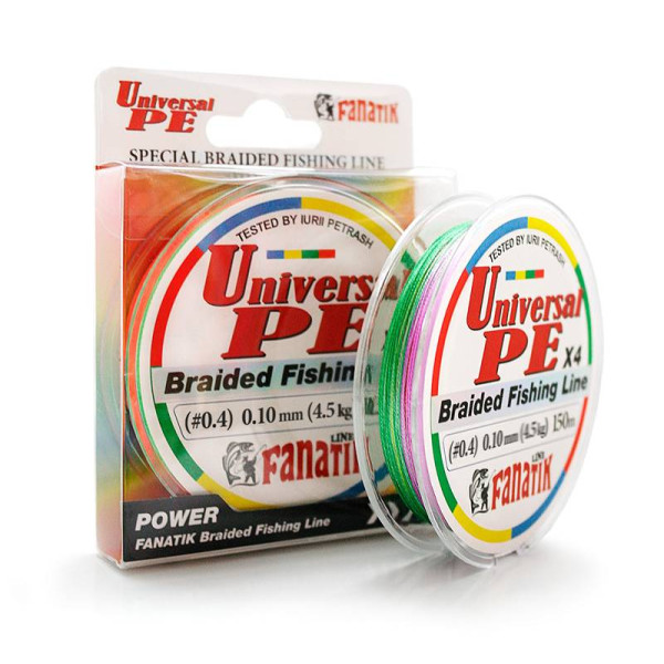 Шнур плетений Fanatik Universal PE X4 150 m (#0,4) 0.10 mm 4.5 kg Varicoloured