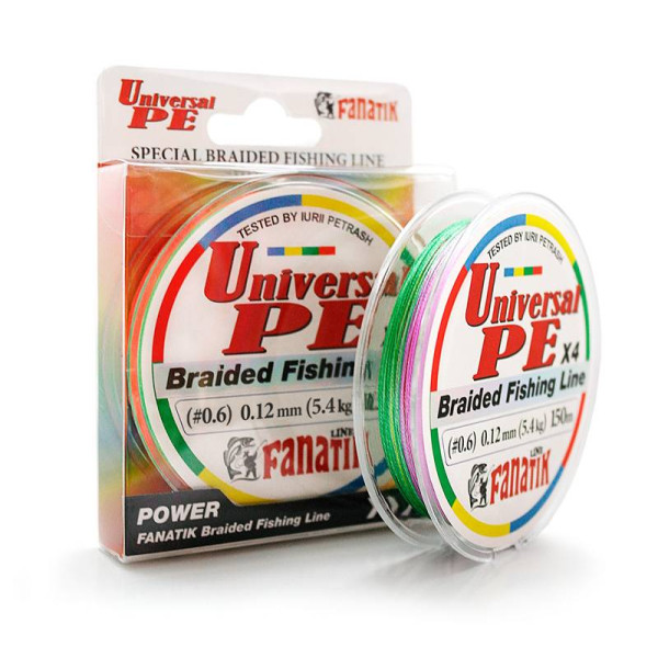 Шнур плетений Fanatik Universal PE X4 150 m (#0,6) 0.12 mm 5,4 kg Varicoloured