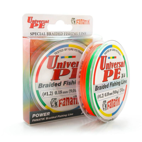 Шнур плетений Fanatik Universal PE X4 150 m (#1,2) 0.18 mm 9,0 kg Varicoloured