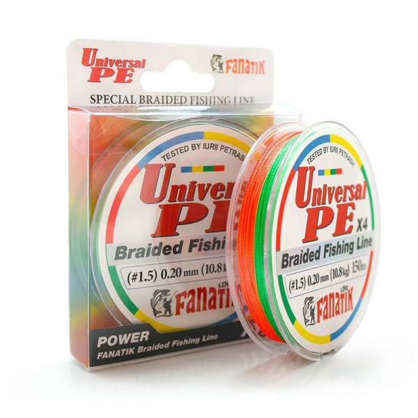Шнур плетений Fanatik Universal PE X4 150 m (#1,5) 0,20 mm 10,8 kg Varicoloured