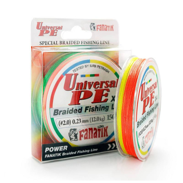 Шнур плетений Fanatik Universal PE X4 150 m (#2,0) 0.23 mm 12,0 kg Varicoloured