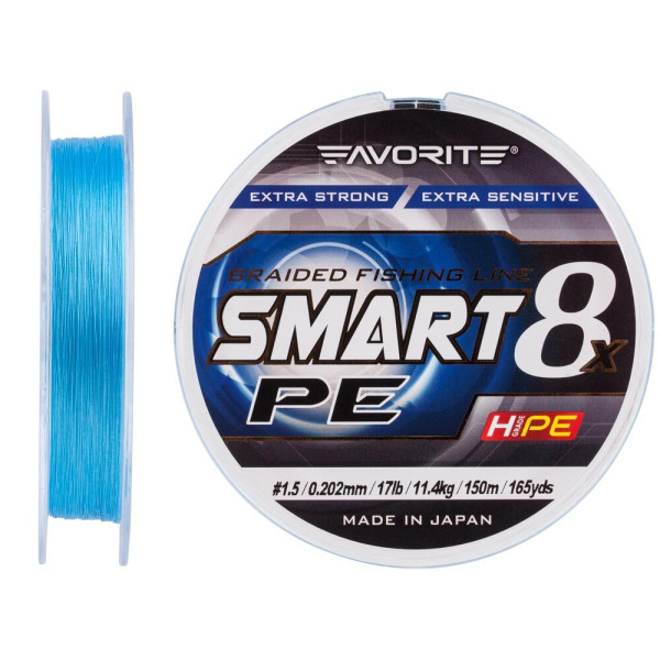 Шнур Favorite Smart PE 8x 150м (sky blue) #1.5/0.202 mm 17lb/11.4 kg