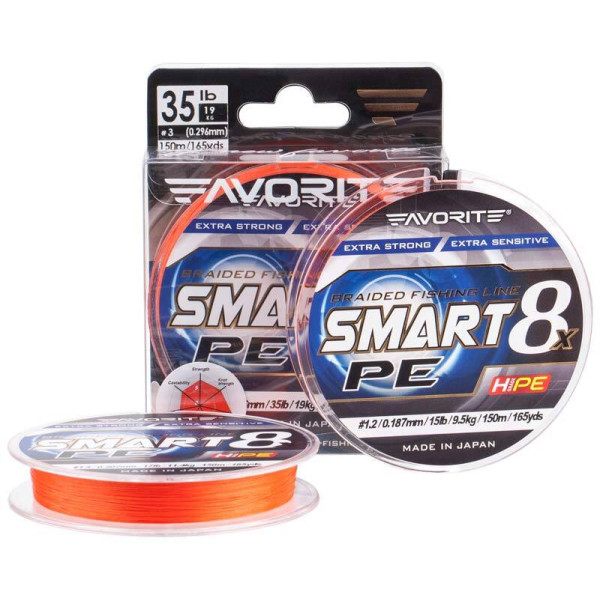 Шнур Favorite Smart PE 8x 150м (red orange) #0.5/0.117 mm 8lb/4.1 kg