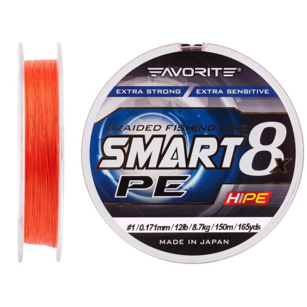 Шнур Favorite Smart PE 8x 150м (red orange) #1/0.171 mm 12lb/8.7 kg