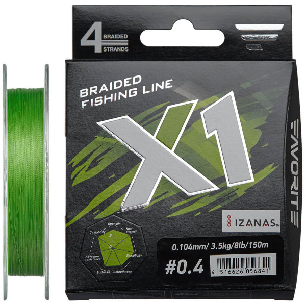 Шнур Favorite X1 PE 4x 150m (l.green) #0.4/0.104 mm 8lb/3.5 kg
