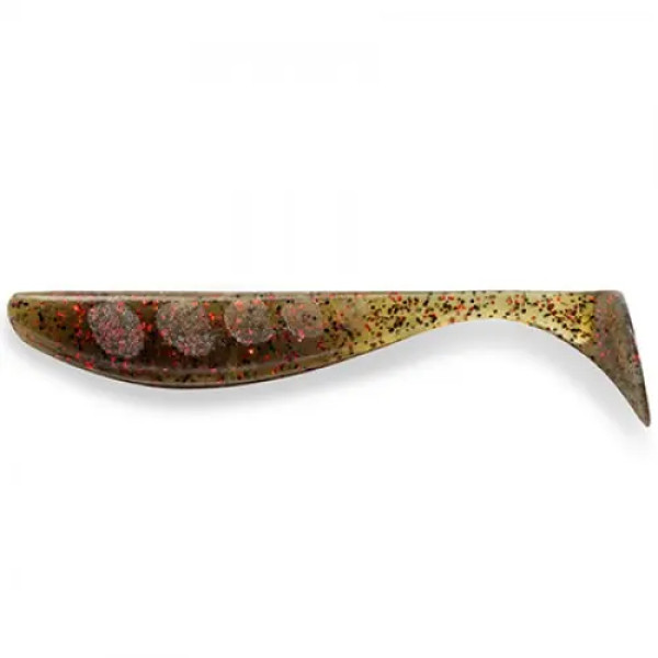 FishUP Wizzle Shad 5" (4шт), #045 - Green Pumpkin/Red & Black