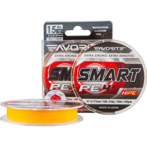 Шнур Favorite Smart PE 4x 150м (оранж.) #0.5/0.117 мм 3.6 кг